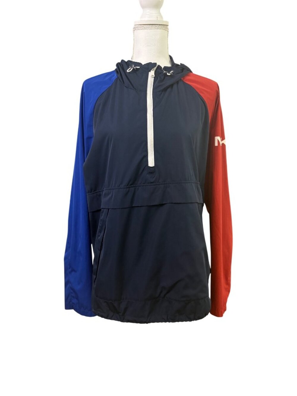 Michael Kors Mens Colorblock Windbreaker Jacket With Hood Navy/Red/Blue Sz Large